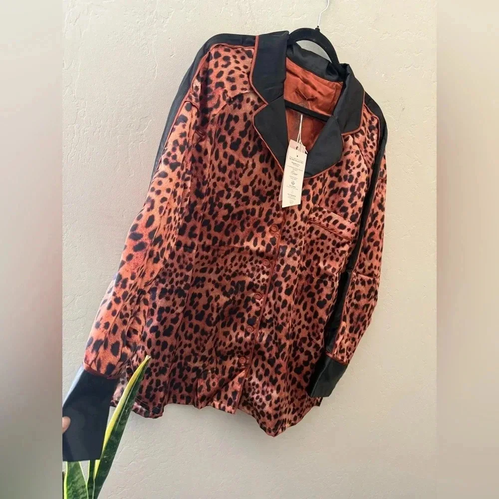 We Are Hah HAHT ECO PJ Set Lanka Leopard Satin Pajamas Unisex NWT $248 - XL